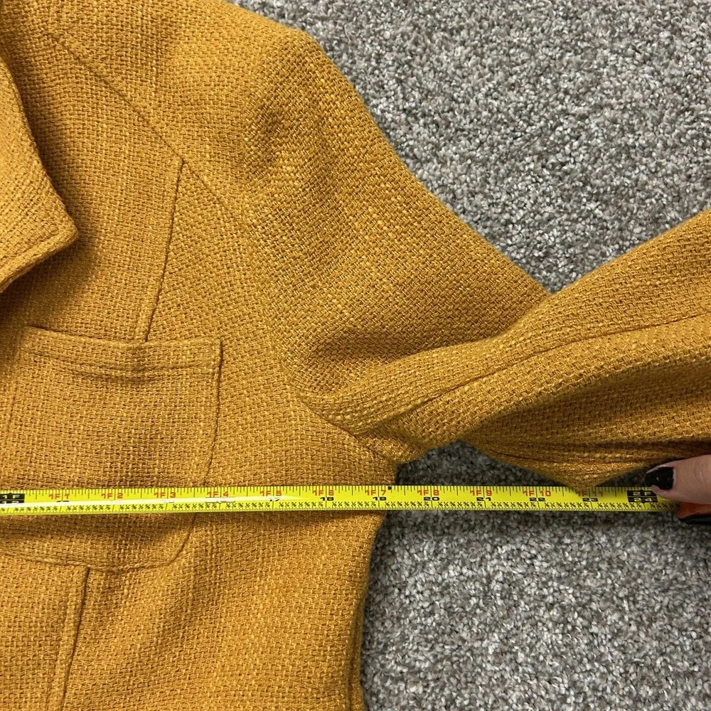 Chico's Coat Womens 1 Yellow Tweed Acrylic Collared Button Front Lined Pockets